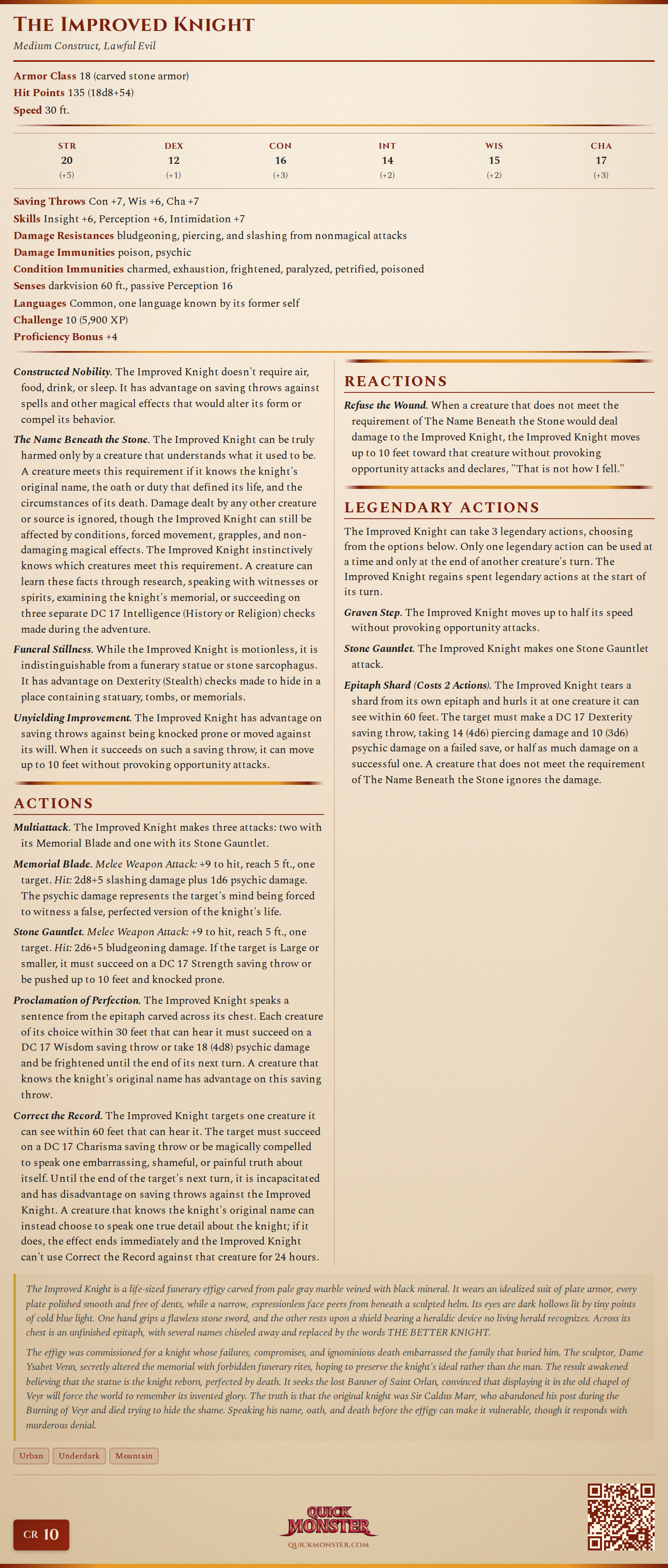 The Improved Knight Stat Block