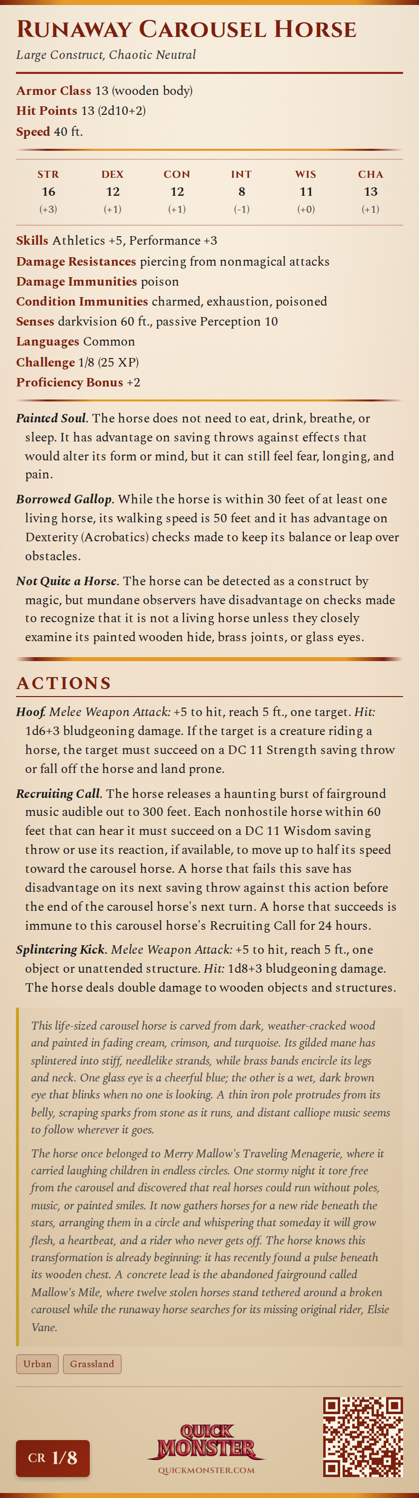 Runaway Carousel Horse Stat Block