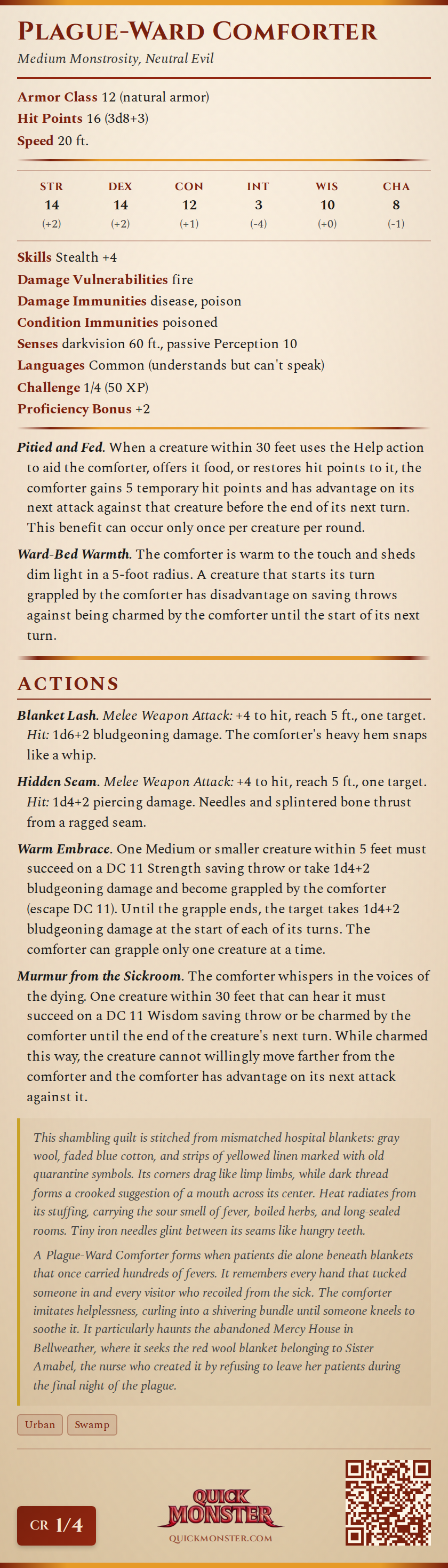 Plague-Ward Comforter Stat Block