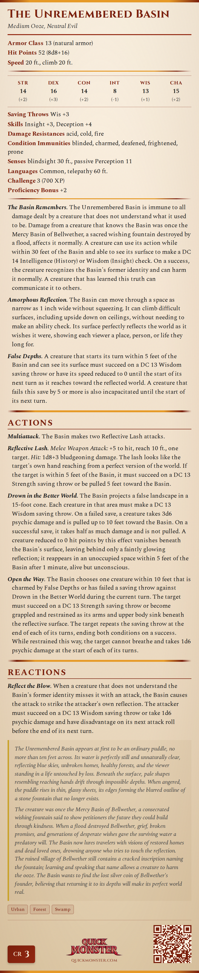 The Unremembered Basin Stat Block