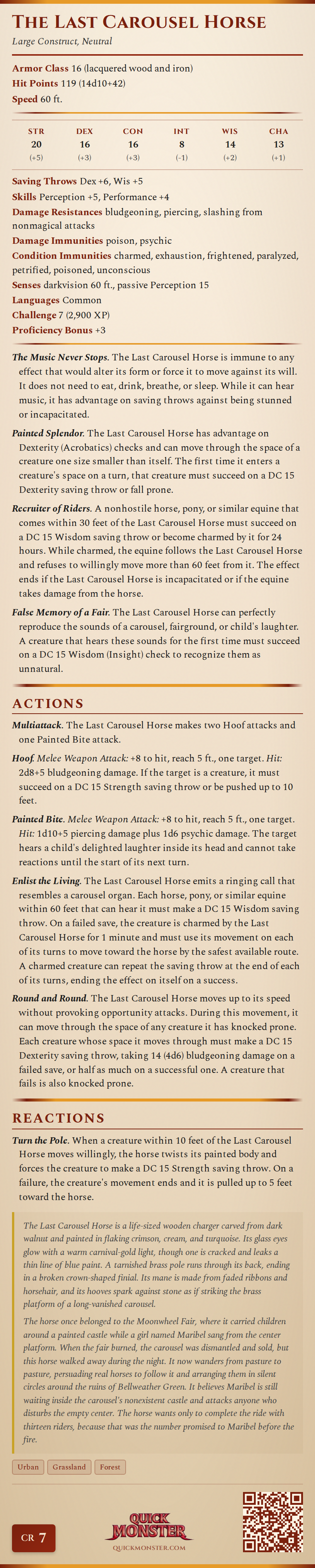 The Last Carousel Horse Stat Block