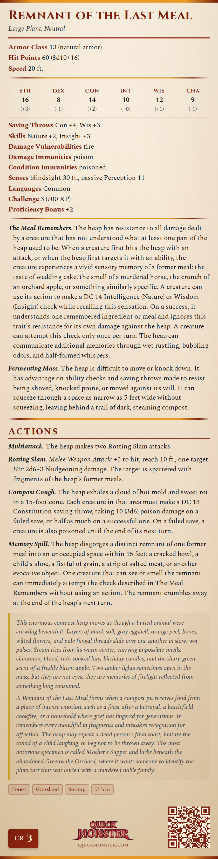 Remnant of the Last Meal Stat Block