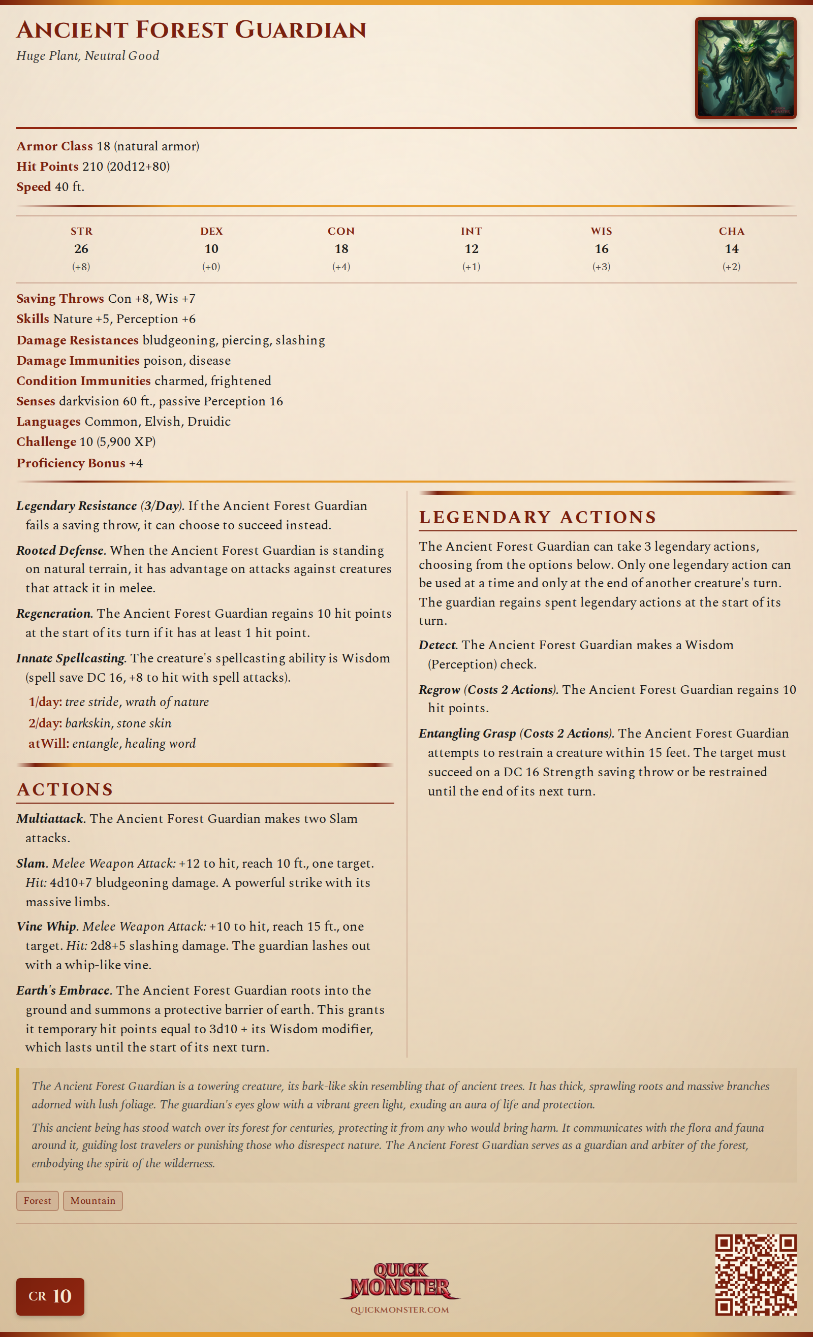 Ancient Forest Guardian Stat Block