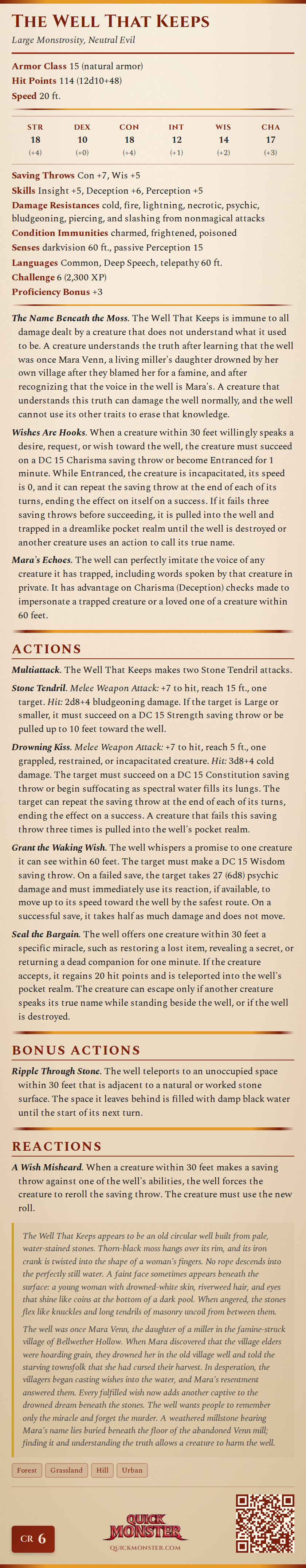 The Well That Keeps Stat Block