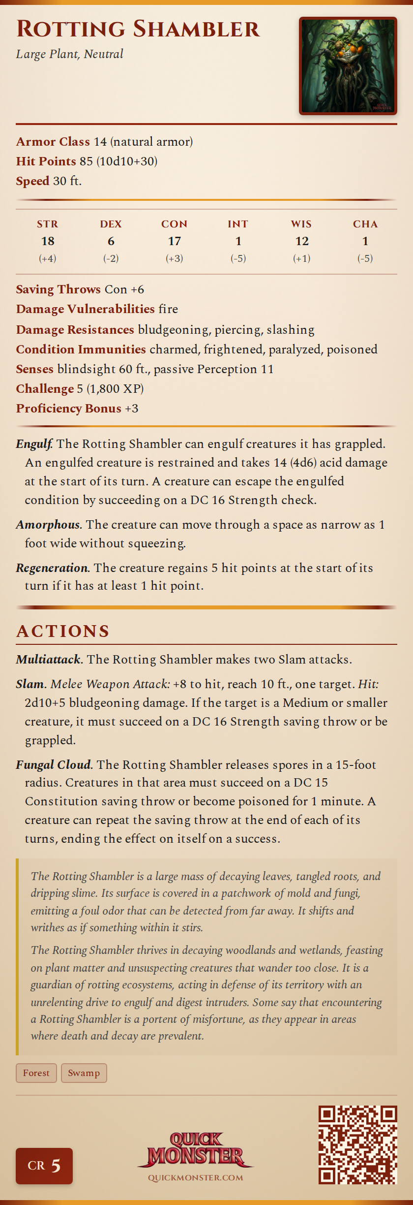 Rotting Shambler Stat Block
