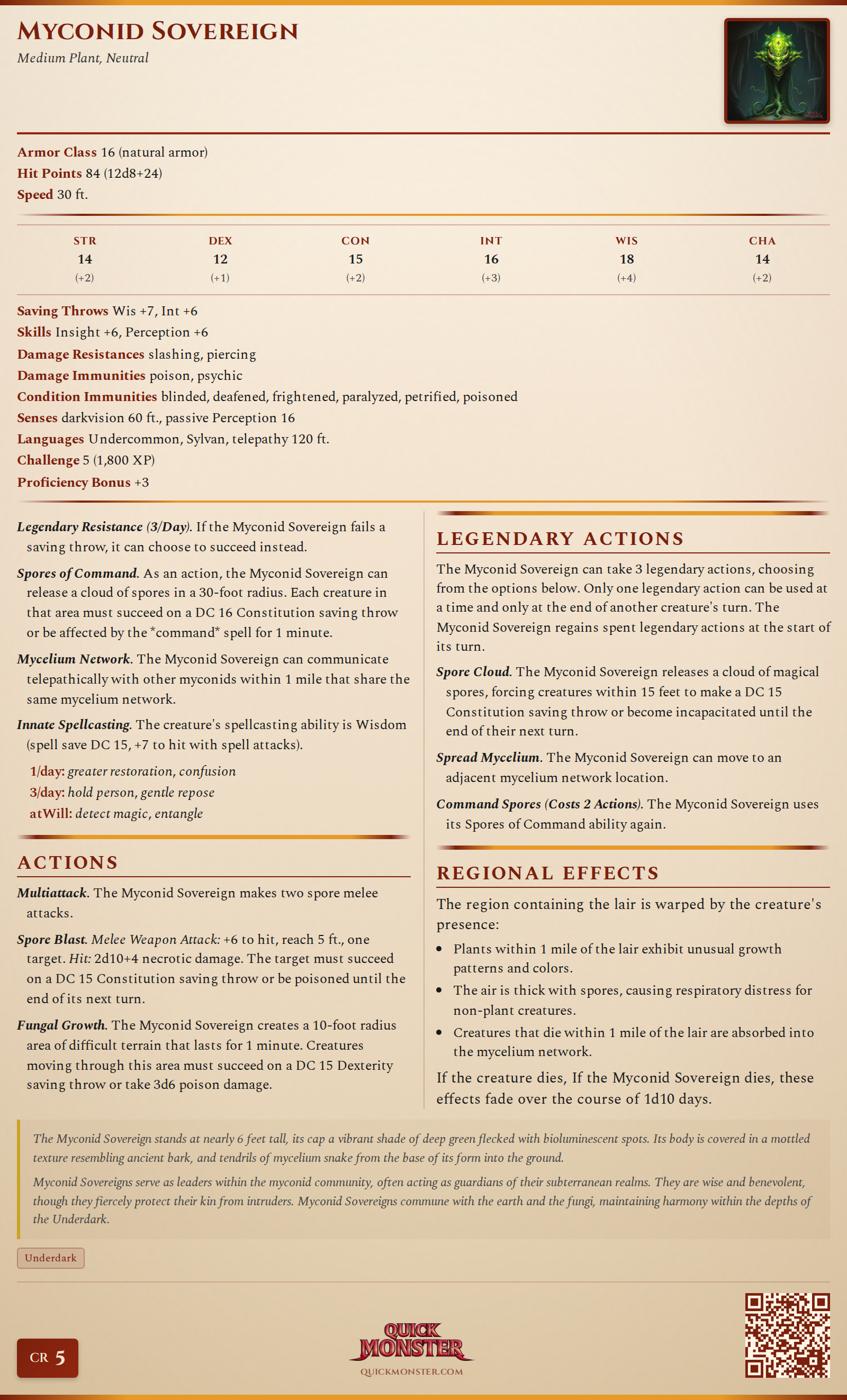 Myconid Sovereign Stat Block