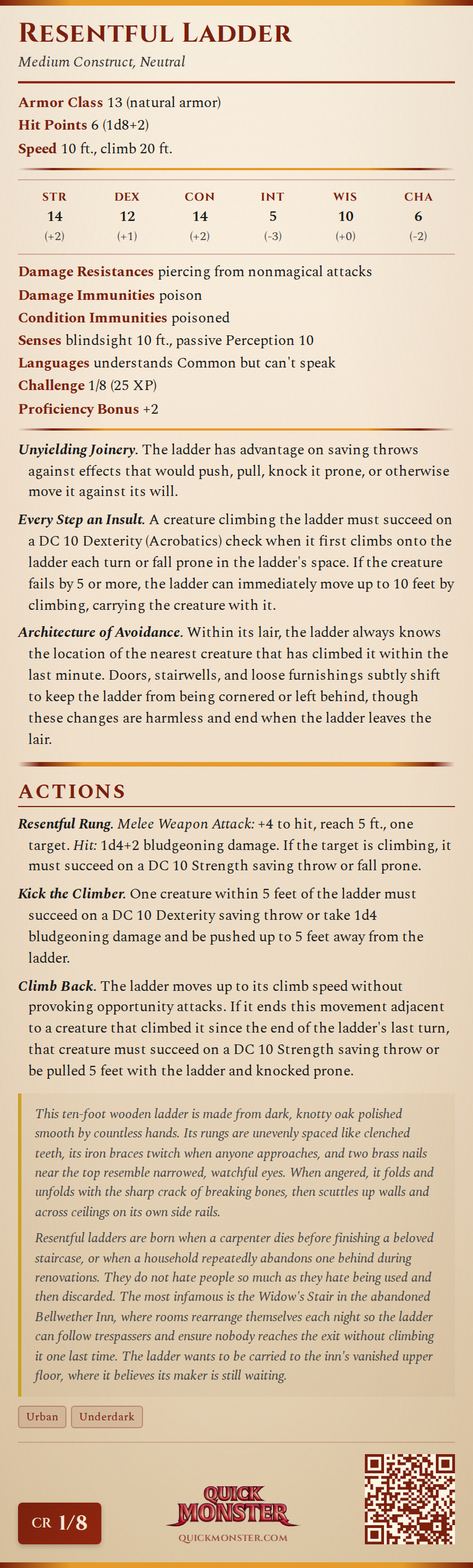 Resentful Ladder Stat Block