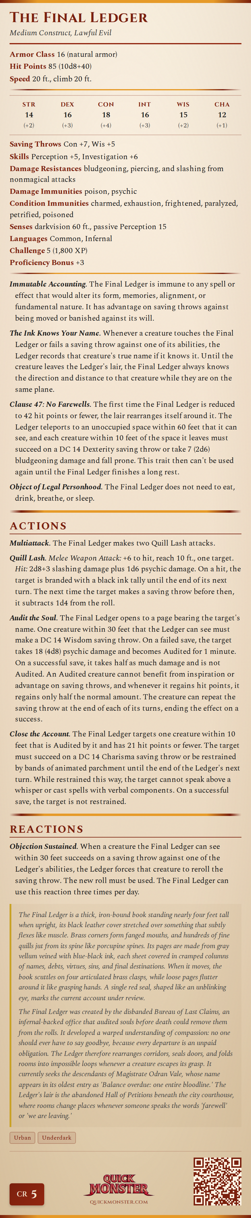 The Final Ledger Stat Block