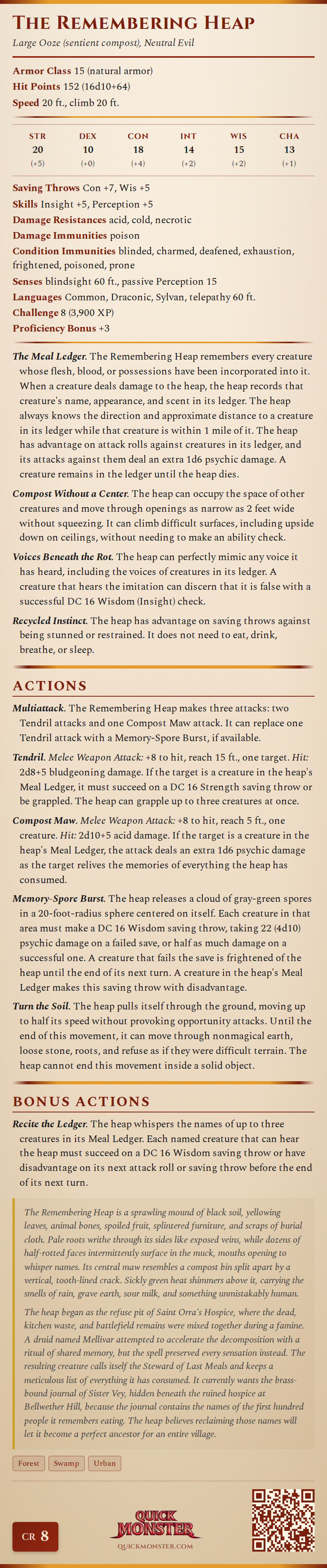 The Remembering Heap Stat Block