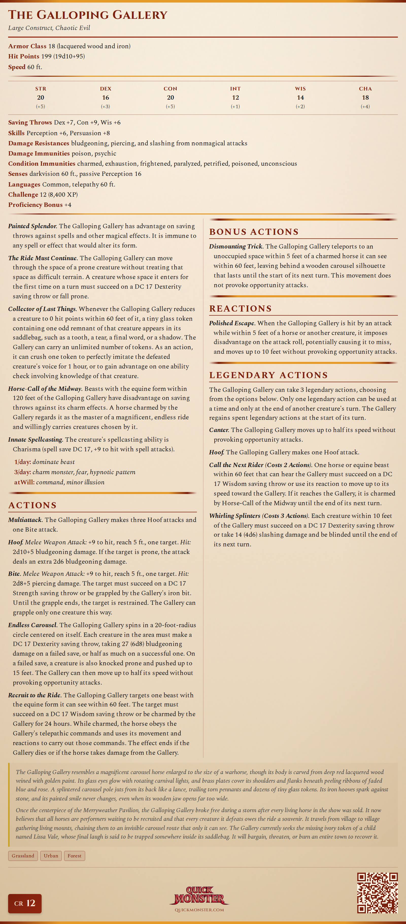 The Galloping Gallery Stat Block