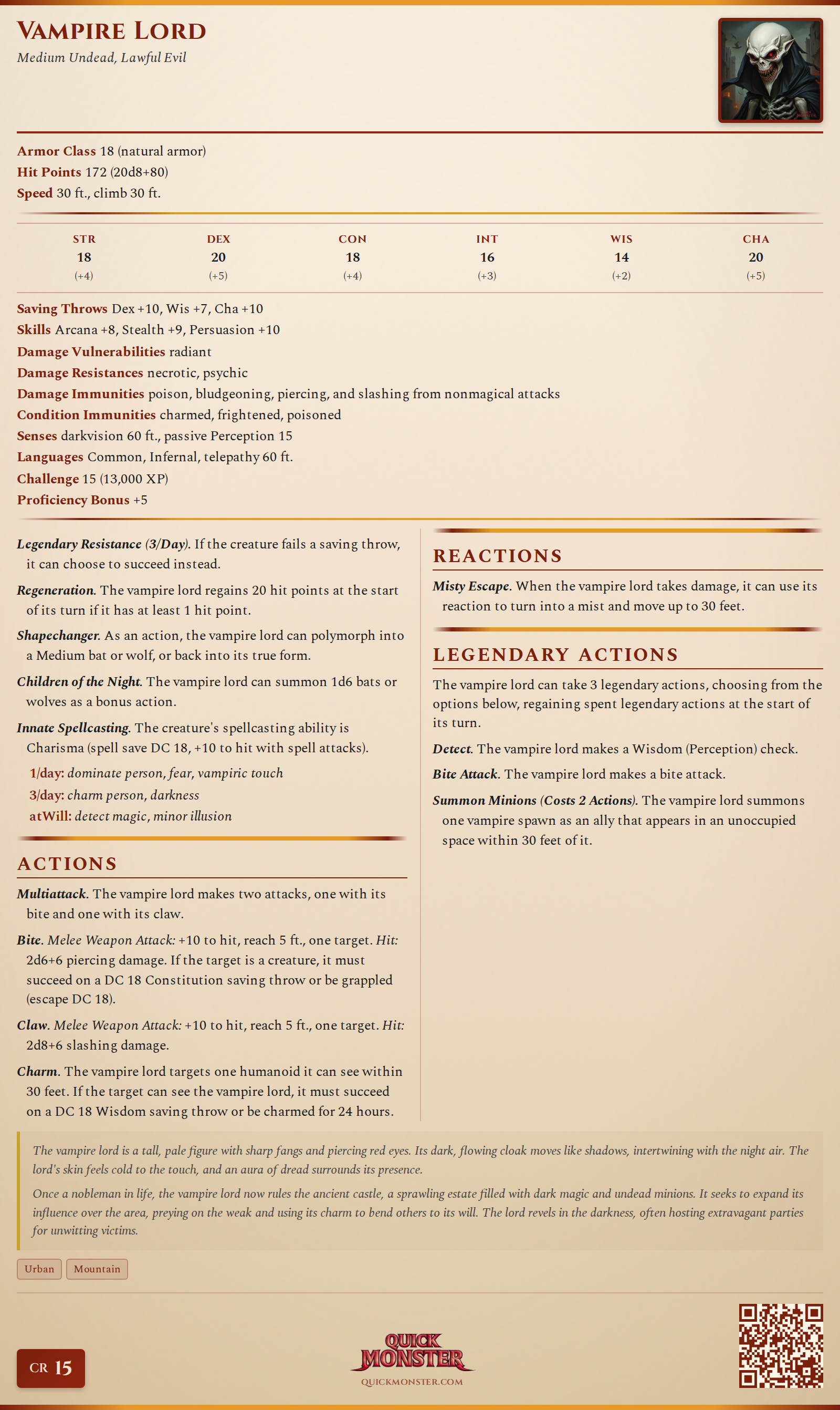 Vampire Lord Stat Block