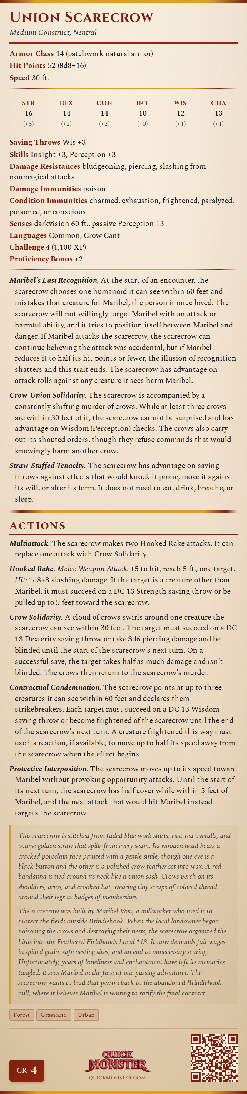 Union Scarecrow Stat Block