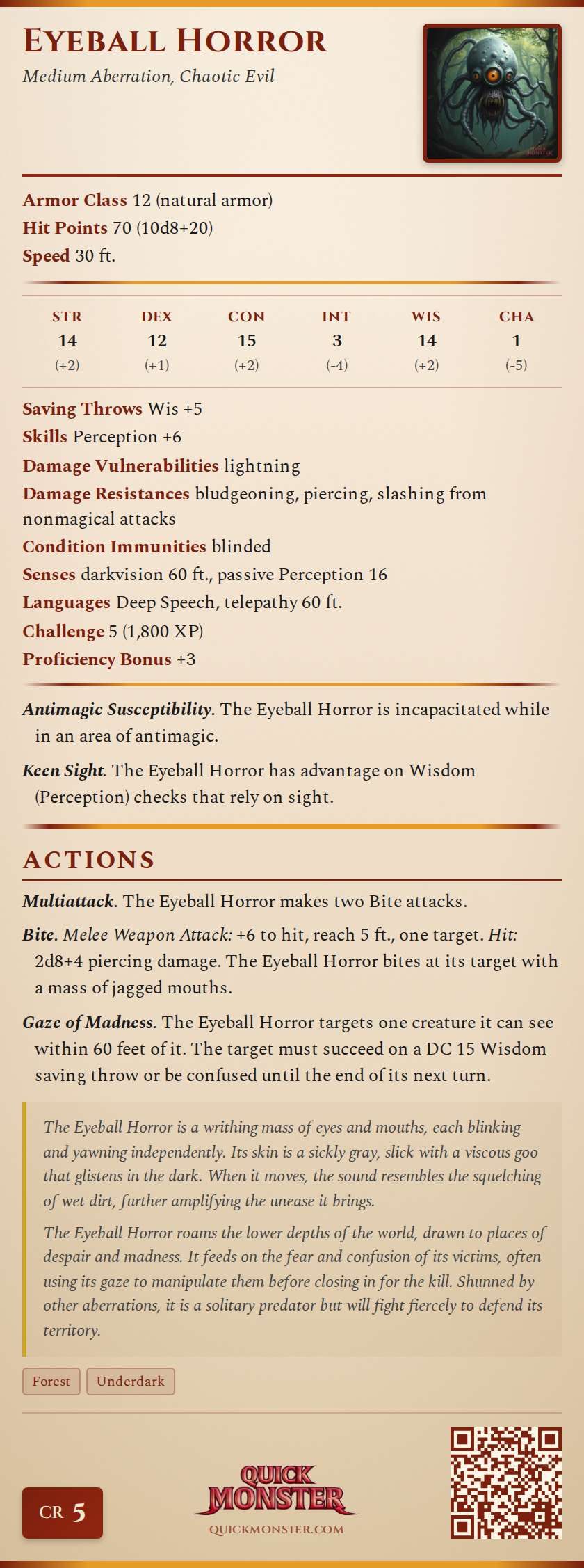 Eyeball Horror Stat Block