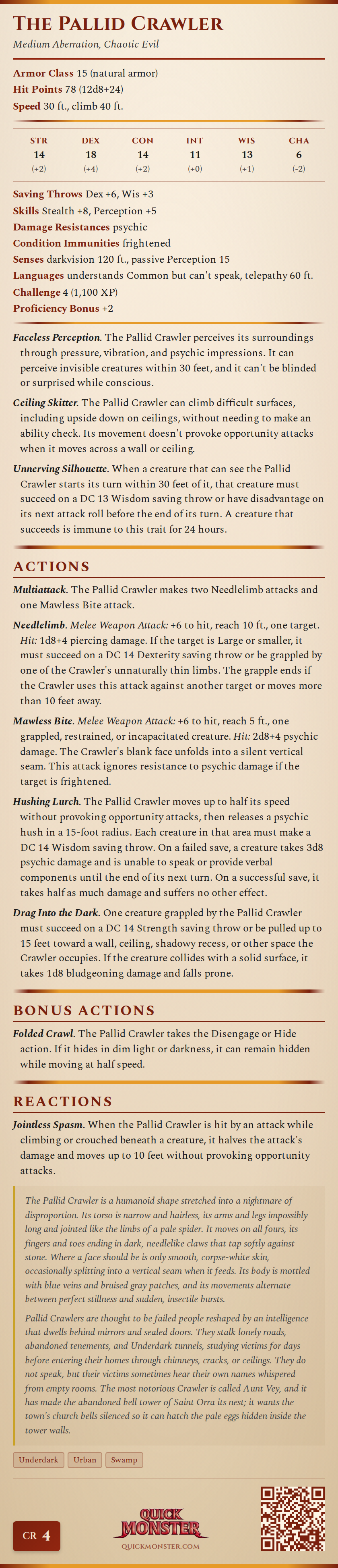 The Pallid Crawler Stat Block