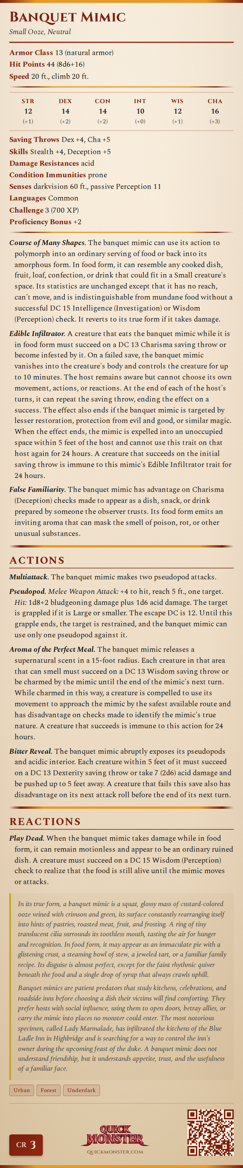 Banquet Mimic Stat Block
