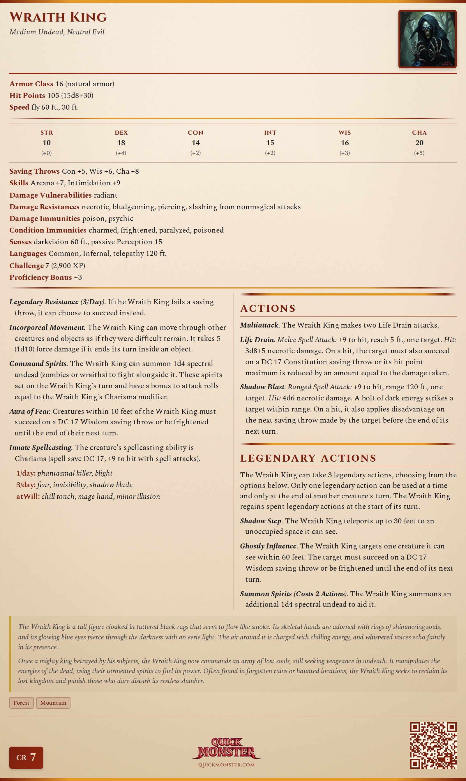 Wraith King Stat Block