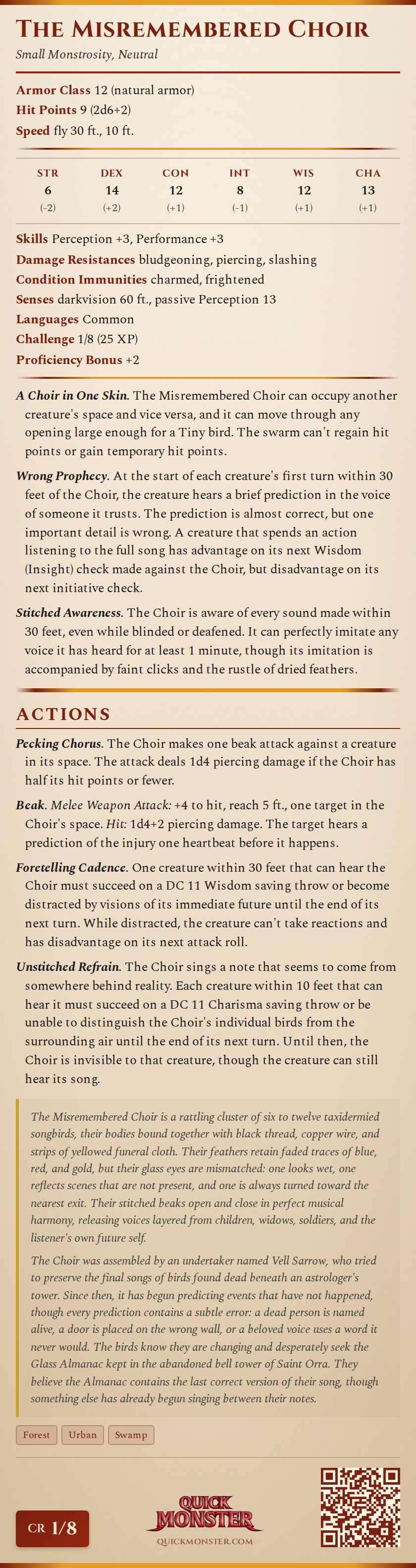 The Misremembered Choir Stat Block
