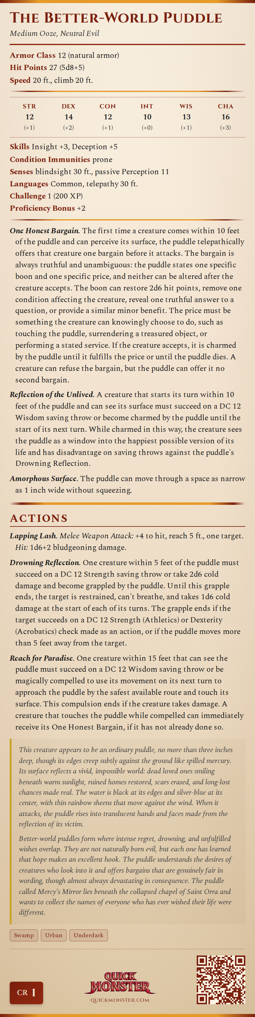 The Better-World Puddle Stat Block