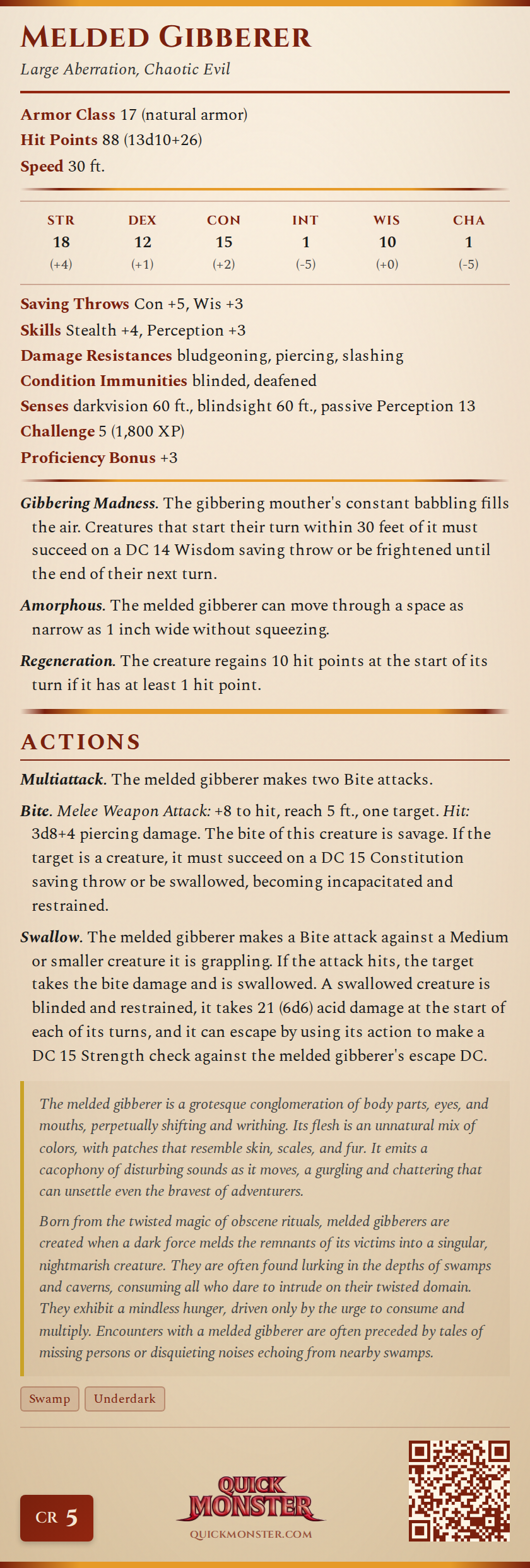 Melded Gibberer Stat Block