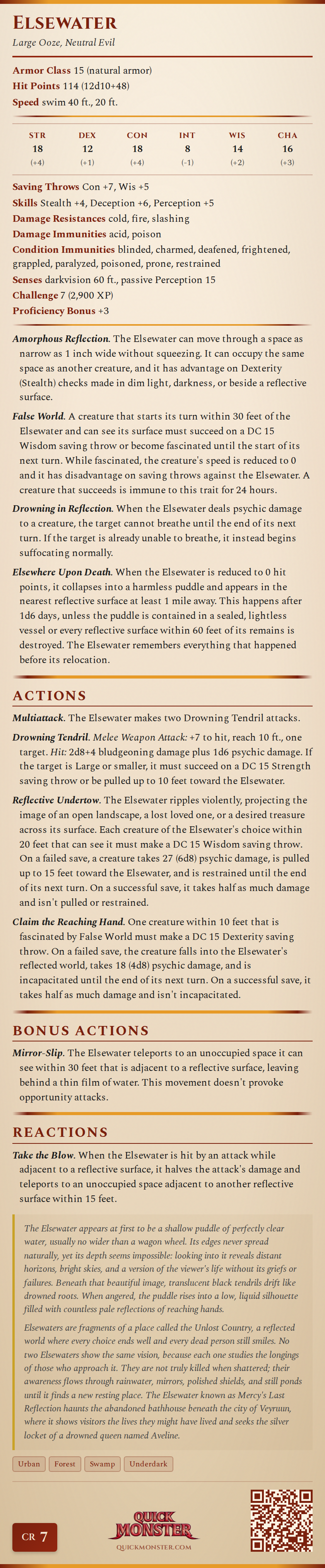 Elsewater Stat Block