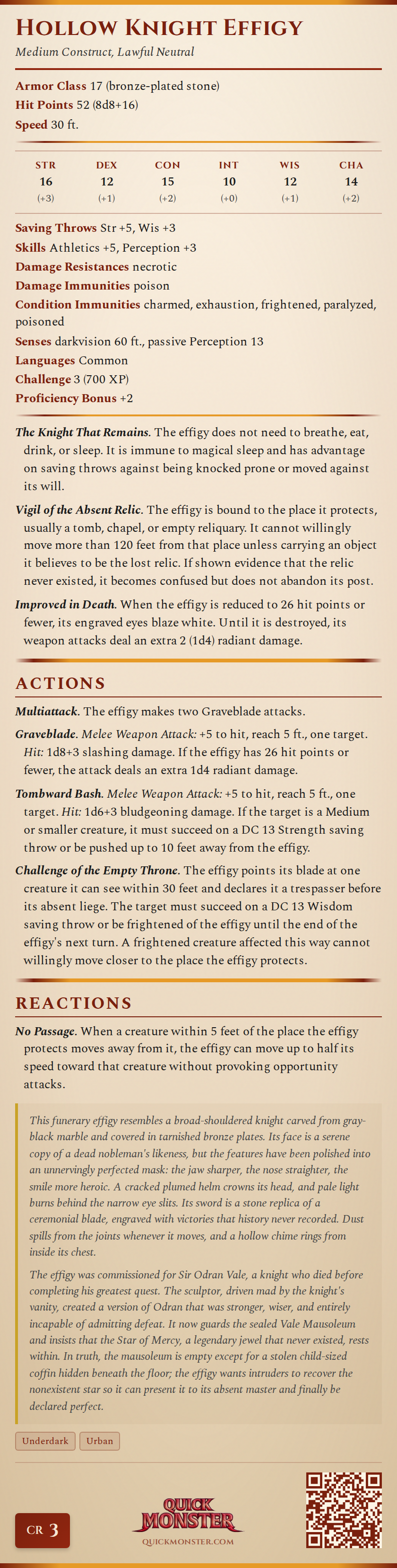 Hollow Knight Effigy Stat Block