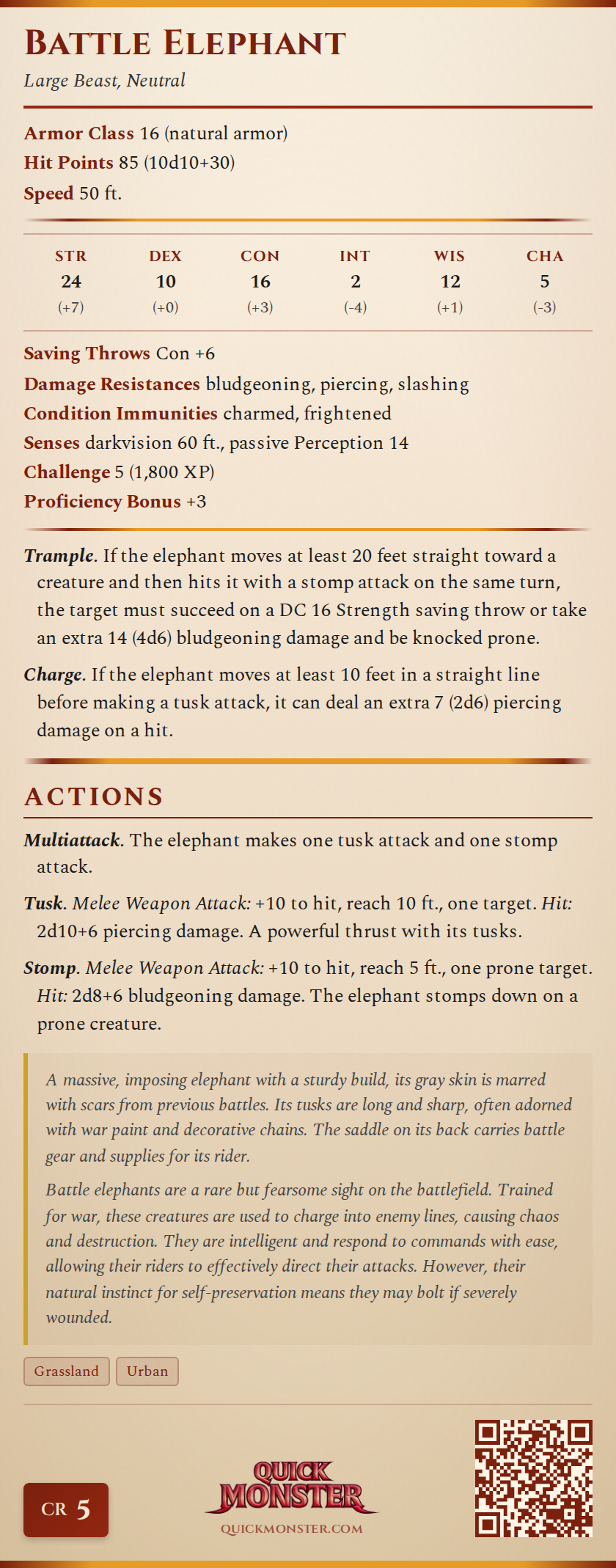 Battle Elephant Stat Block