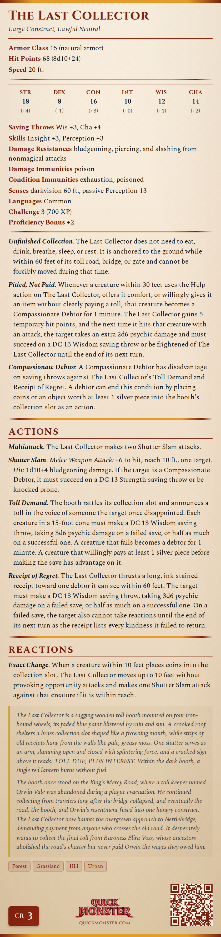 The Last Collector Stat Block
