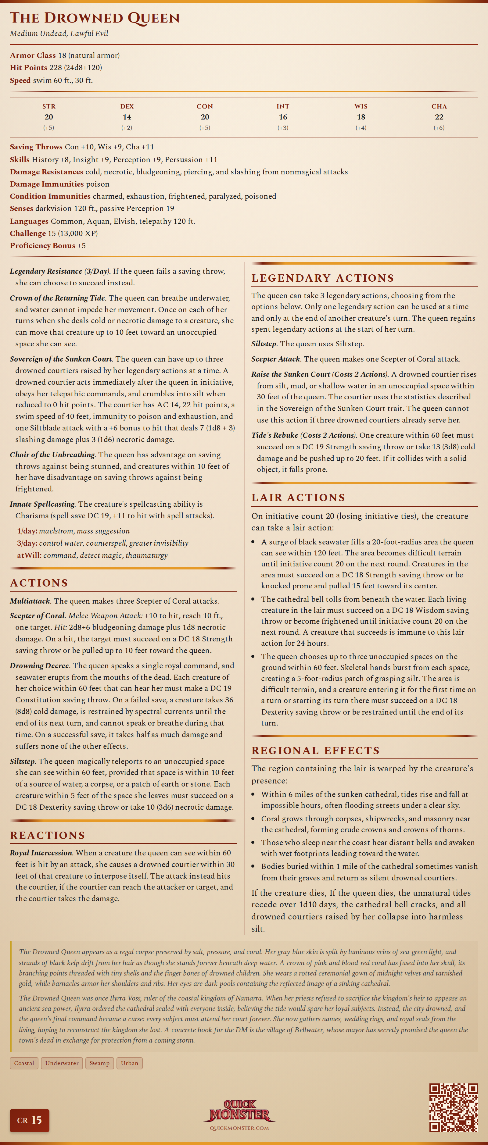 The Drowned Queen Stat Block