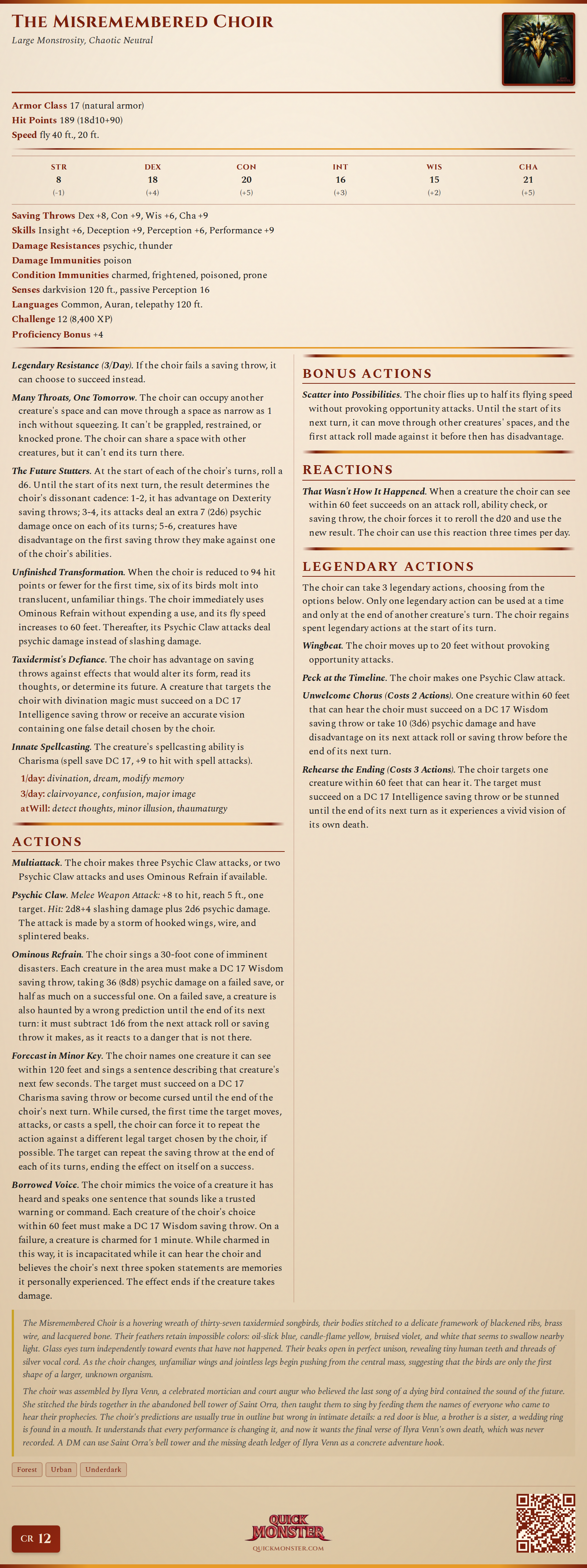 The Misremembered Choir Stat Block