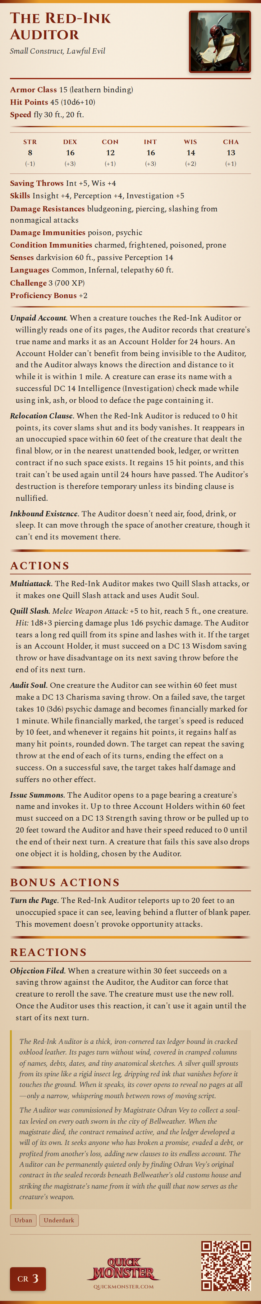 The Red-Ink Auditor Stat Block