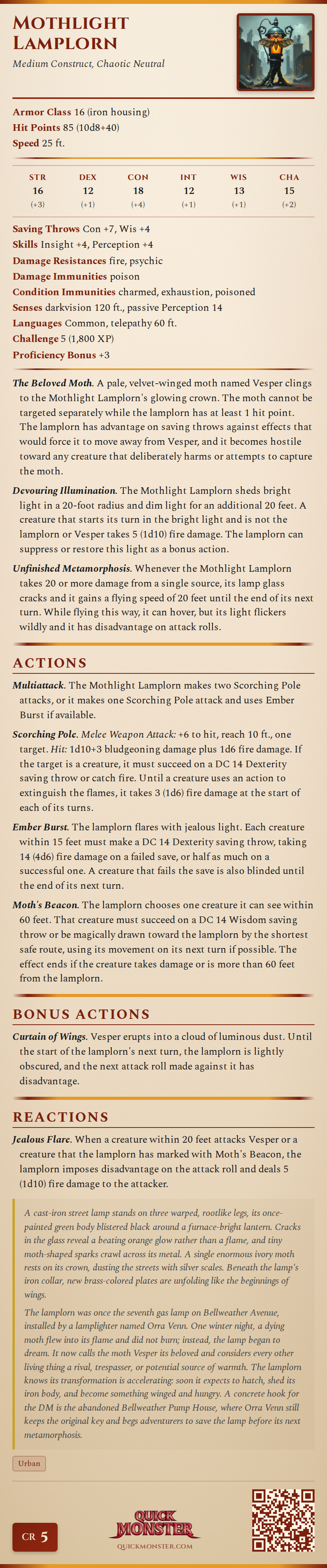 Mothlight Lamplorn Stat Block