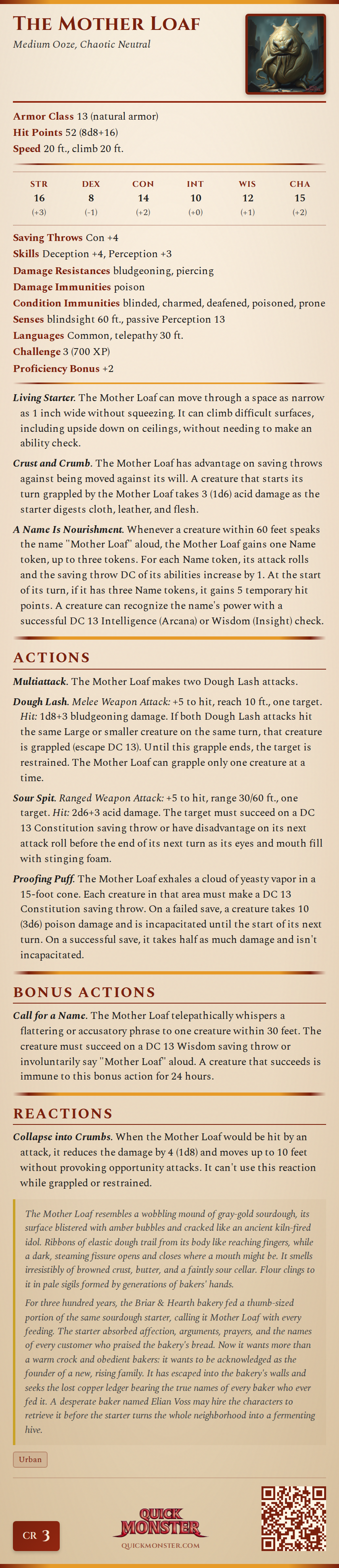 The Mother Loaf Stat Block