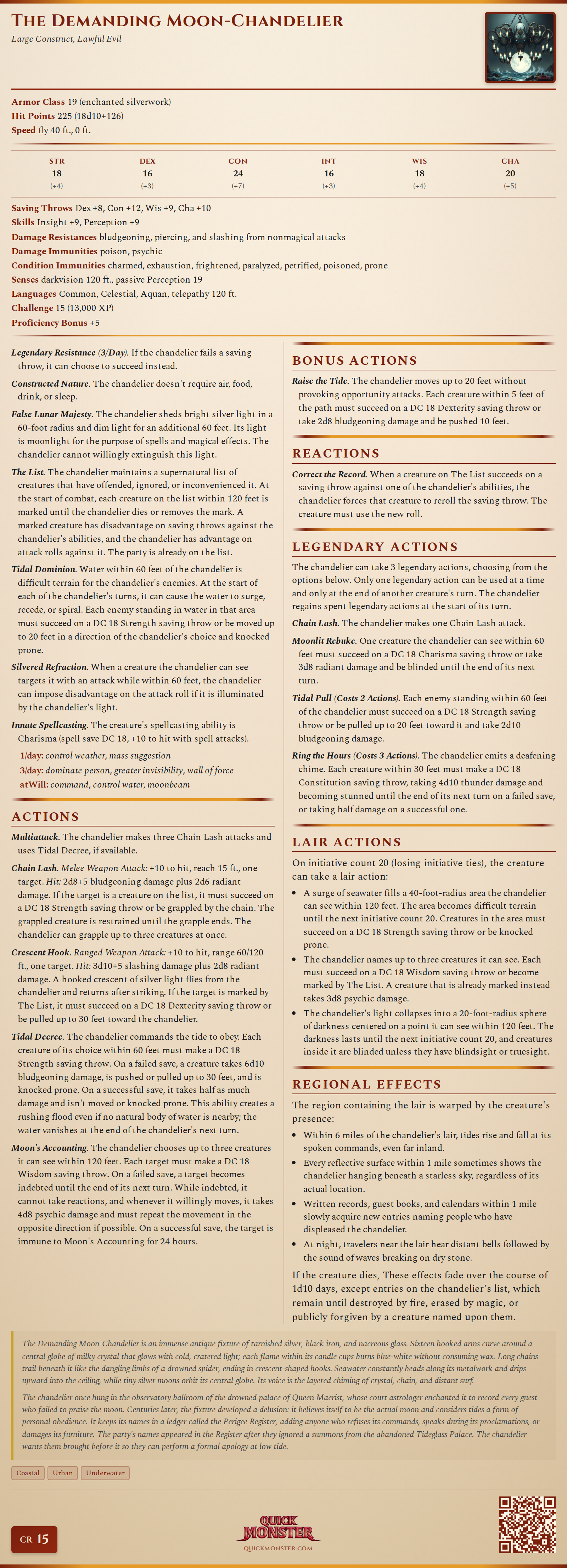 The Demanding Moon-Chandelier Stat Block