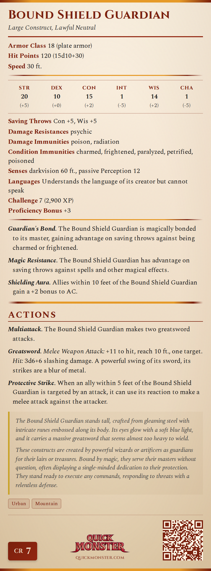 Bound Shield Guardian Stat Block