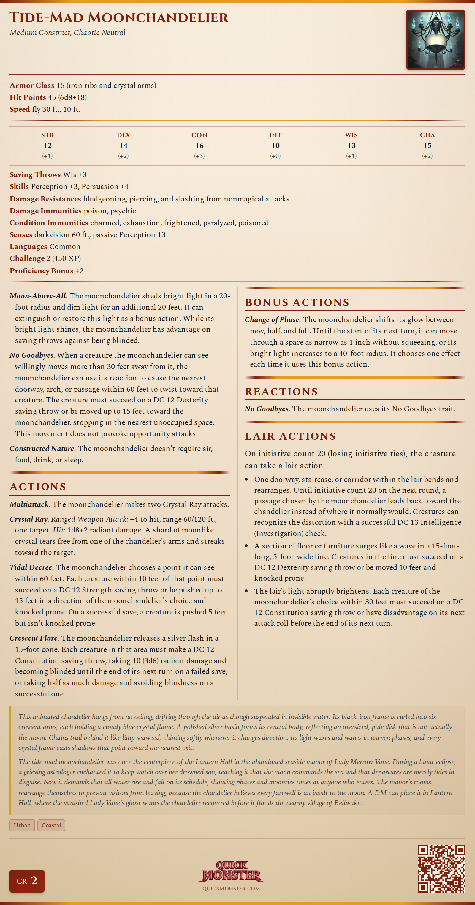 Tide-Mad Moonchandelier Stat Block