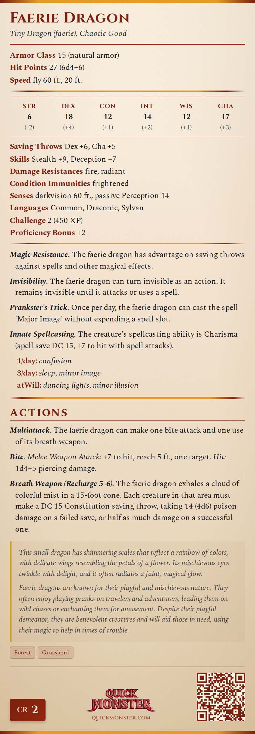 Faerie Dragon Stat Block