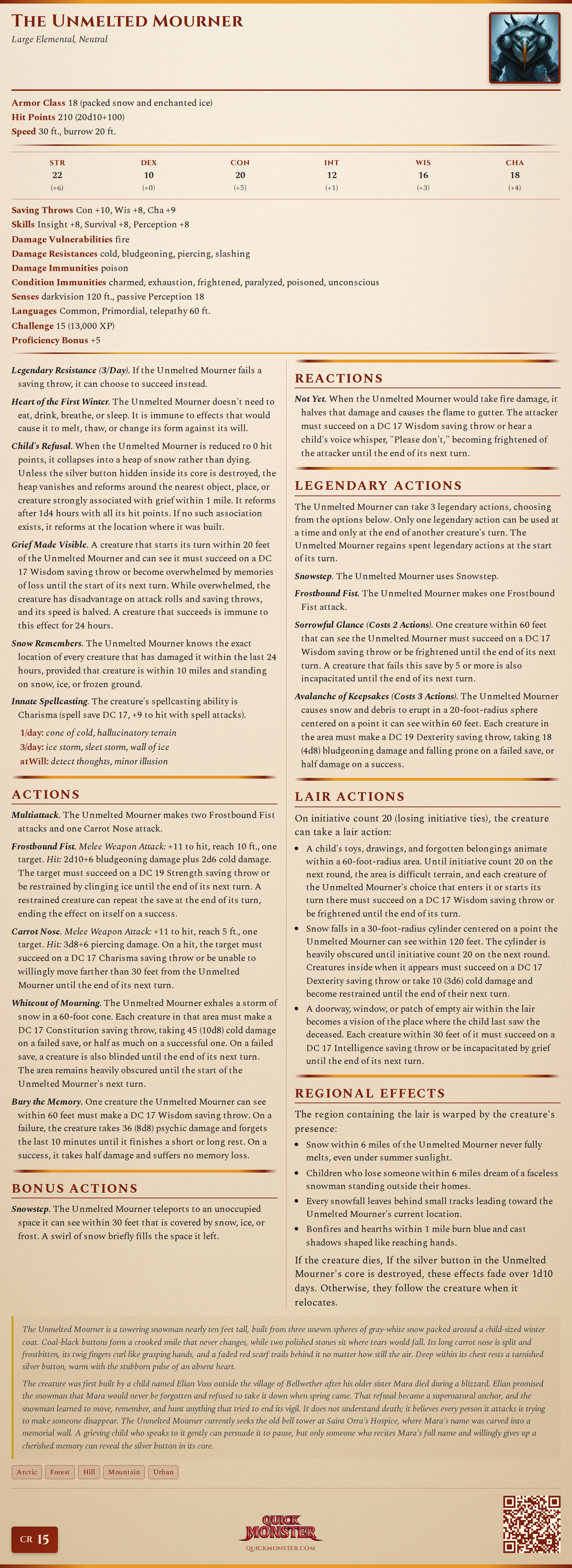 The Unmelted Mourner Stat Block