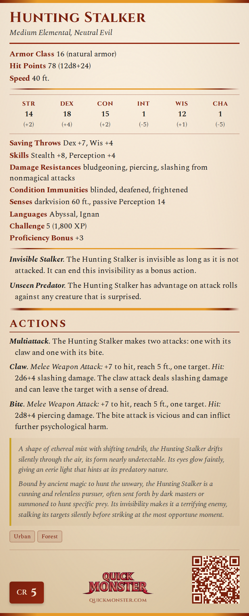 Hunting Stalker Stat Block