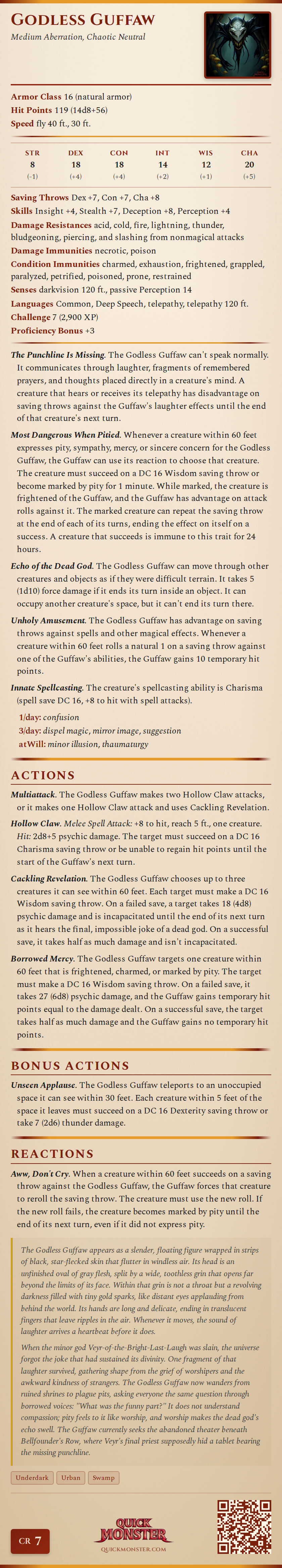 Godless Guffaw Stat Block