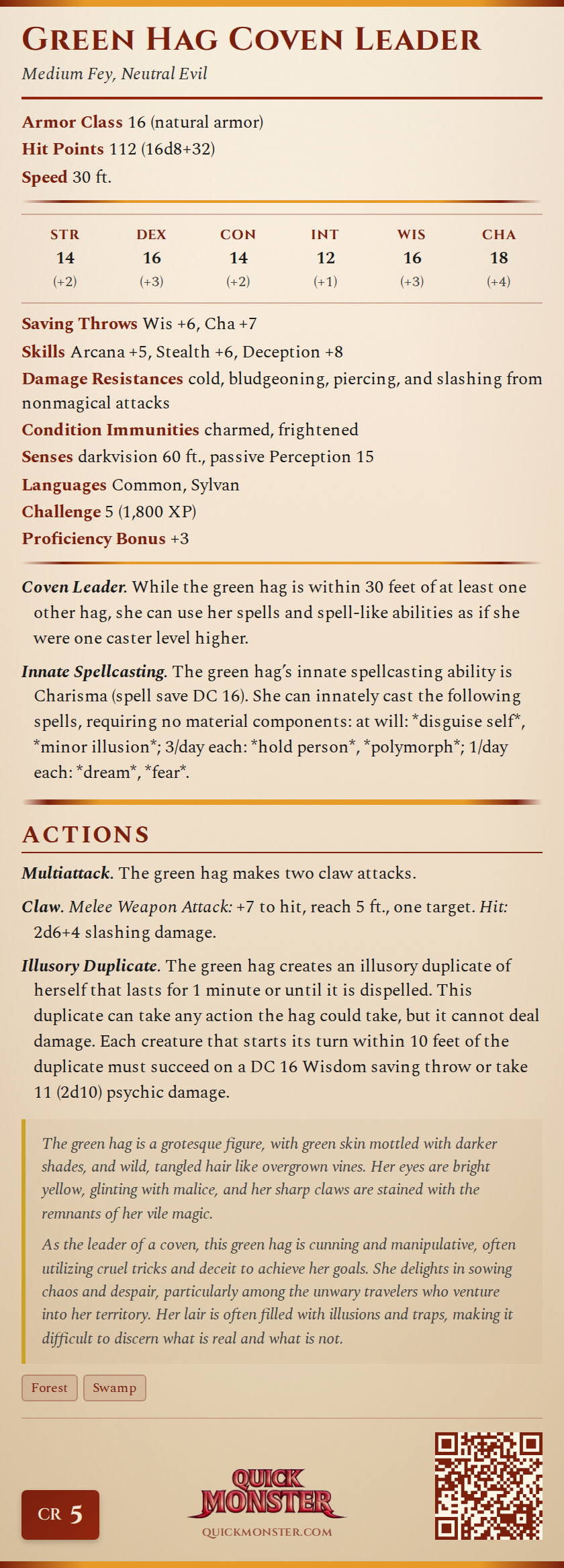 Green Hag Coven Leader Stat Block
