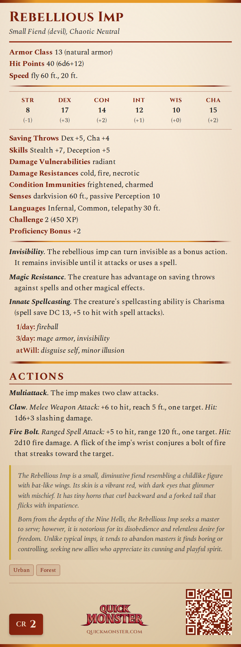 Rebellious Imp Stat Block