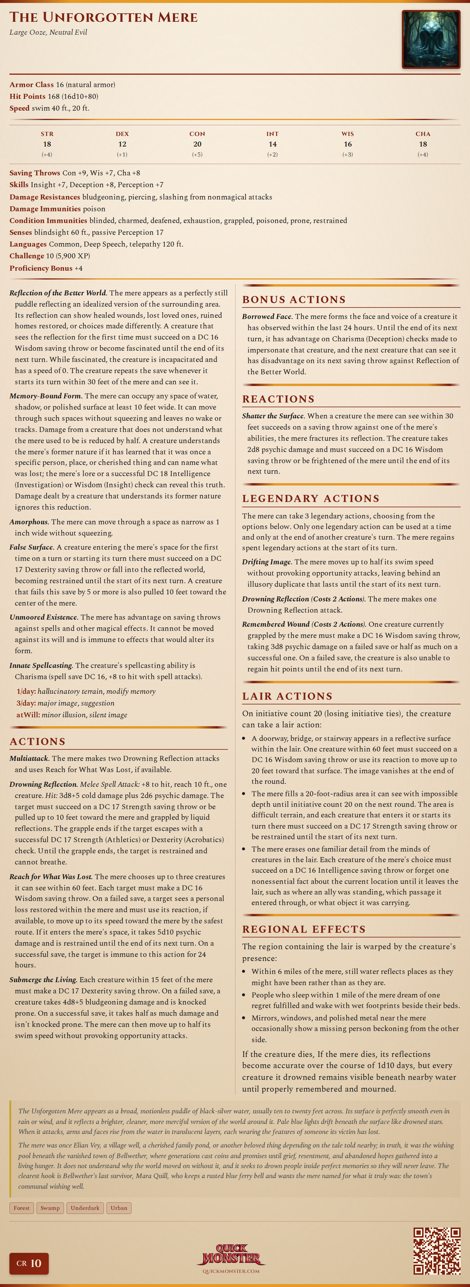 The Unforgotten Mere Stat Block