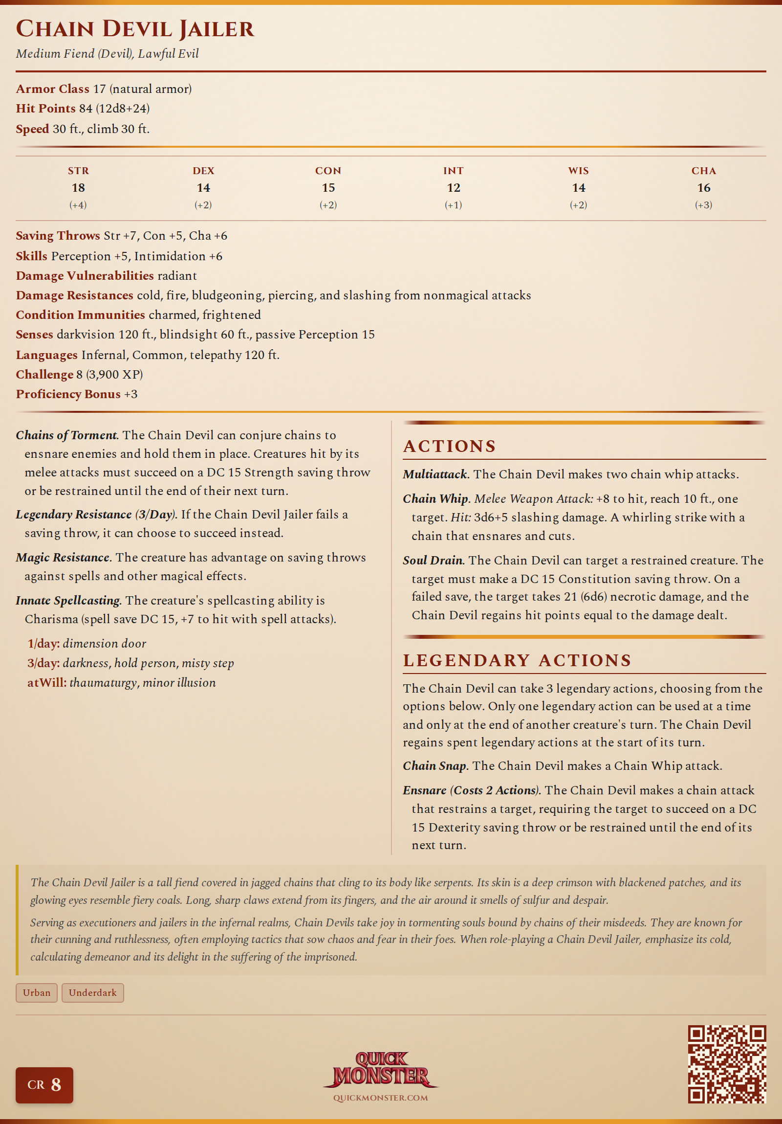 Chain Devil Jailer Stat Block