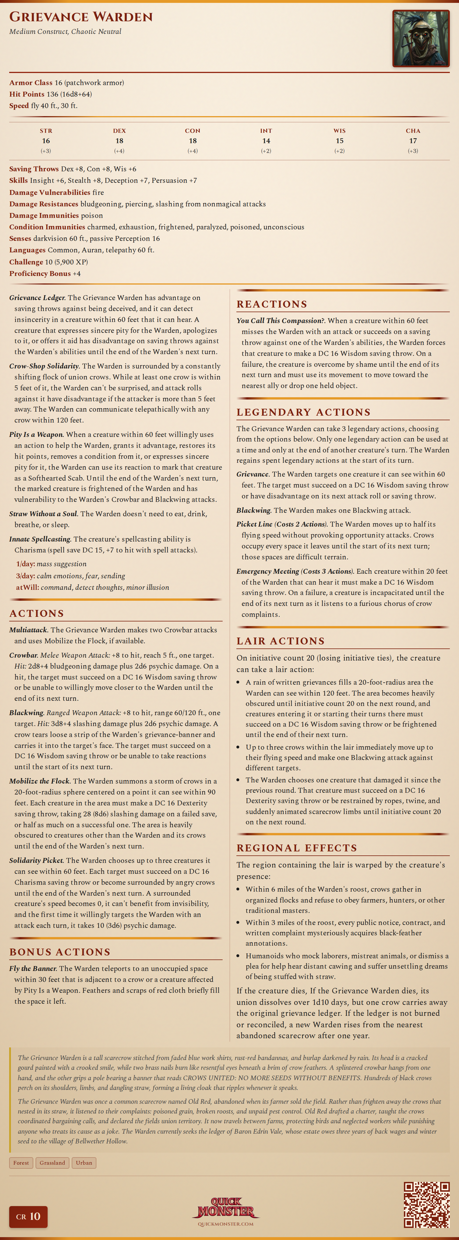 Grievance Warden Stat Block