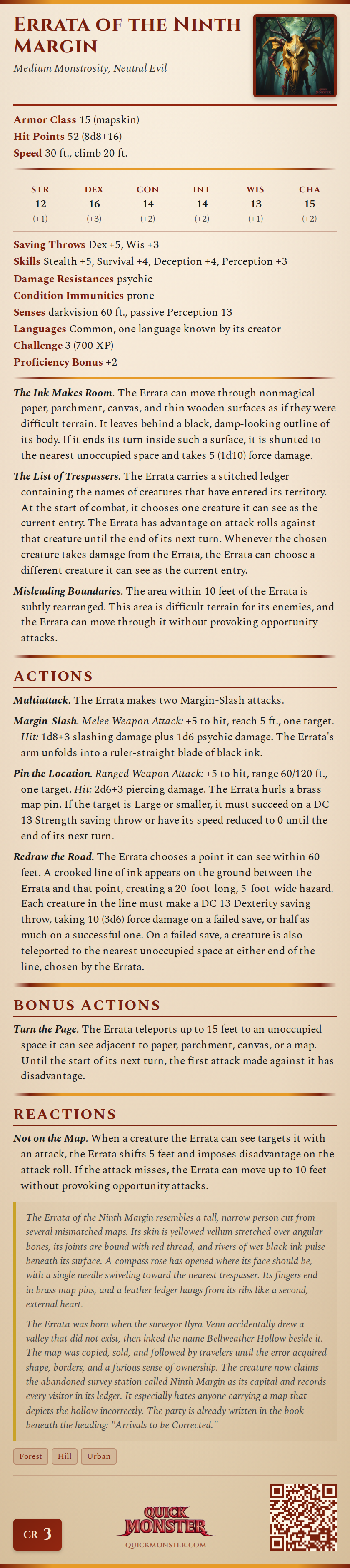 Errata of the Ninth Margin Stat Block
