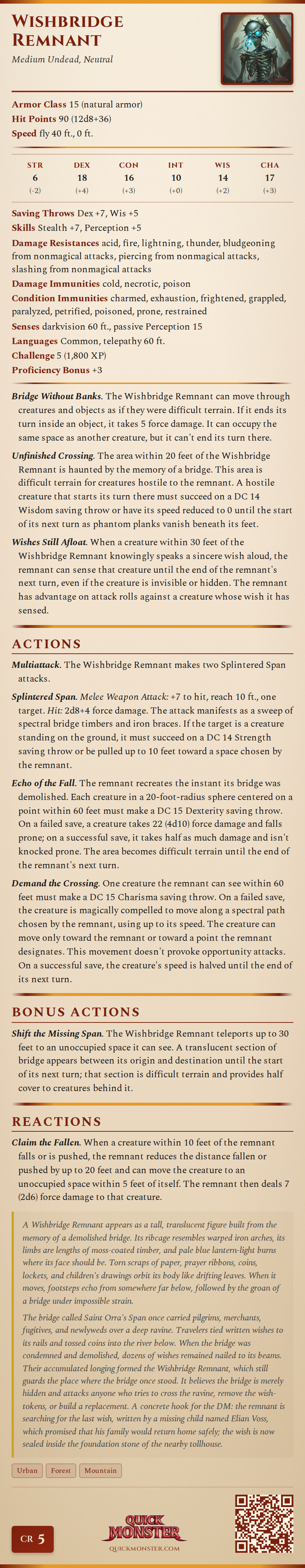 Wishbridge Remnant Stat Block