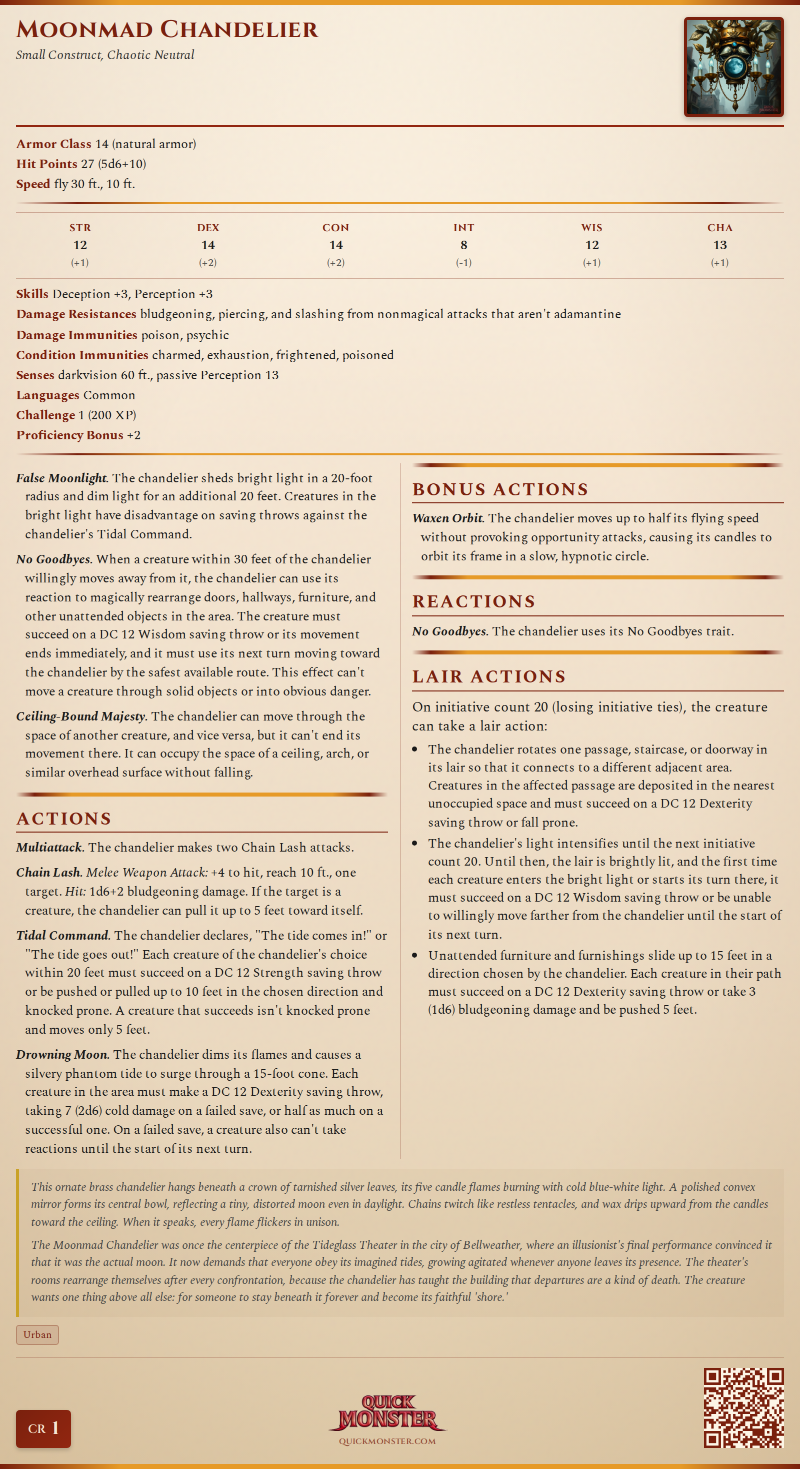 Moonmad Chandelier Stat Block