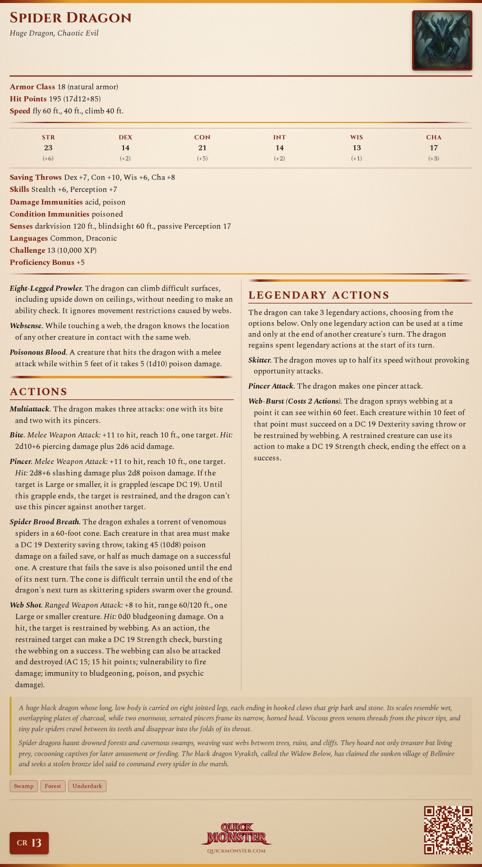 Spider Dragon Stat Block