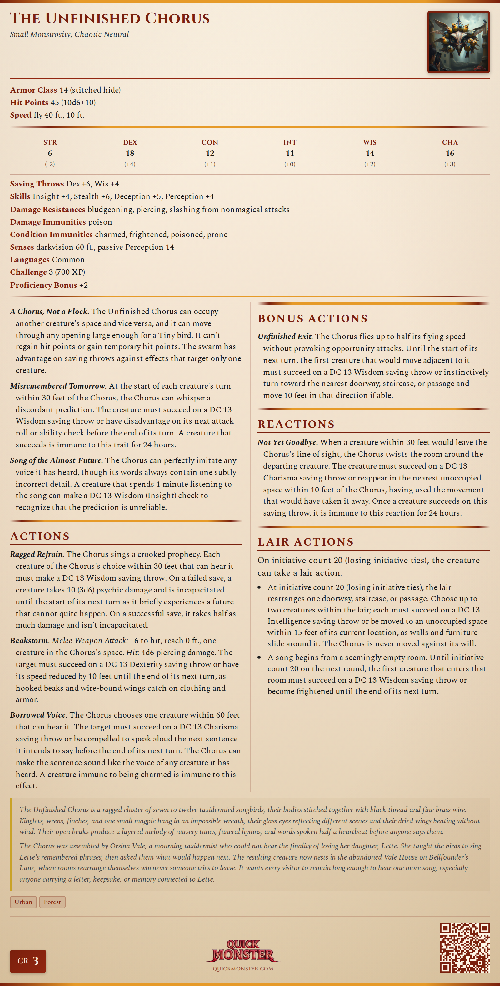 The Unfinished Chorus Stat Block