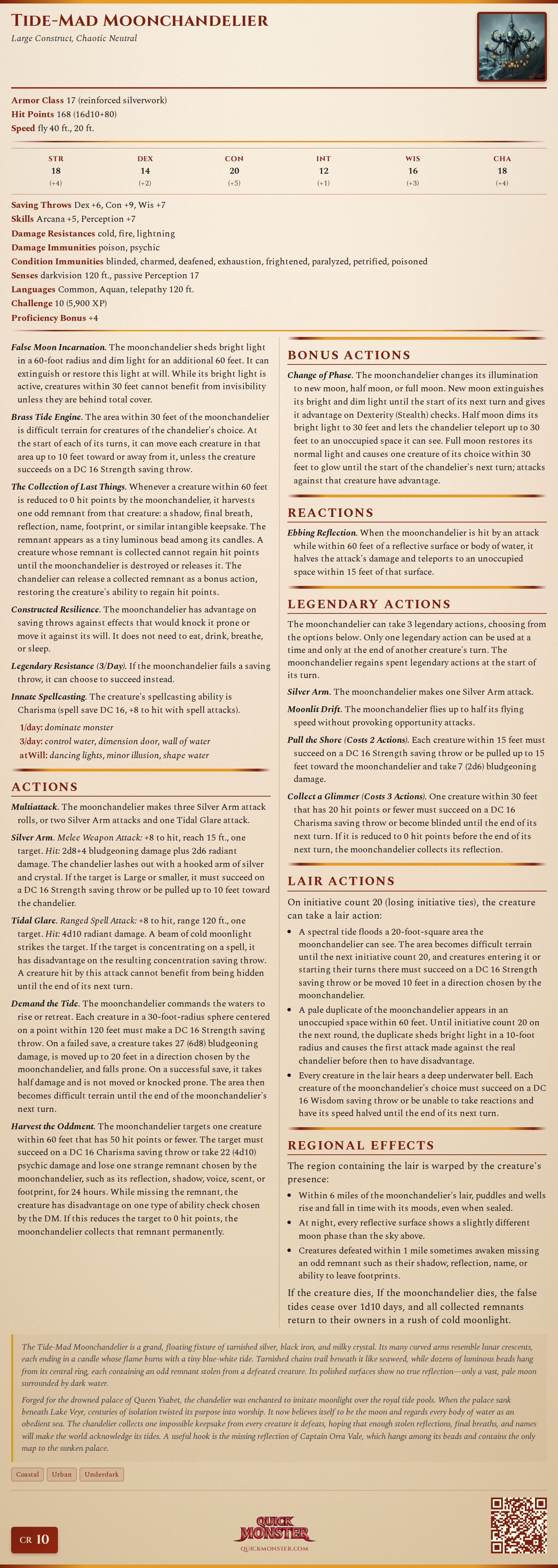 Tide-Mad Moonchandelier Stat Block